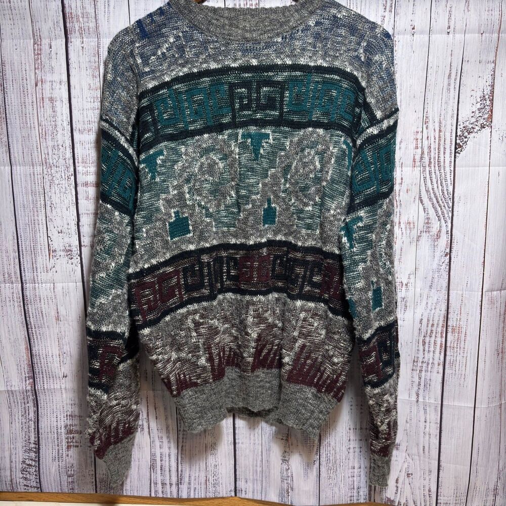 Vintage Graphix Geometric Sweater Mens Large 90s Aztec Pattern Knit Pullover